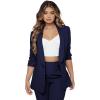 imageSweatyRocks Womens 2 Piece Solid Ruched Sleeve Blazer and Pants Business Office Suit SetNavy Blue