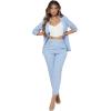 imageSweatyRocks Womens 2 Piece Solid Ruched Sleeve Blazer and Pants Business Office Suit SetPale Blue