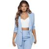 imageSweatyRocks Womens 2 Piece Solid Ruched Sleeve Blazer and Pants Business Office Suit SetPale Blue