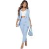 imageSweatyRocks Womens 2 Piece Solid Ruched Sleeve Blazer and Pants Business Office Suit SetPale Blue