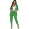 imageSweatyRocks Womens 2 Piece Solid Ruched Sleeve Blazer and Pants Business Office Suit SetPlain Green