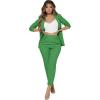 imageSweatyRocks Womens 2 Piece Solid Ruched Sleeve Blazer and Pants Business Office Suit SetPlain Green