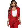 imageSweatyRocks Womens 2 Piece Solid Ruched Sleeve Blazer and Pants Business Office Suit SetRed