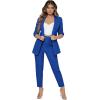 imageSweatyRocks Womens 2 Piece Solid Ruched Sleeve Blazer and Pants Business Office Suit SetRoyal Blue