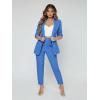 imageSweatyRocks Womens 2 Piece Solid Ruched Sleeve Blazer and Pants Business Office Suit SetSolid Blue