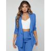 imageSweatyRocks Womens 2 Piece Solid Ruched Sleeve Blazer and Pants Business Office Suit SetSolid Blue