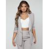 imageSweatyRocks Womens 2 Piece Solid Ruched Sleeve Blazer and Pants Business Office Suit SetSolid Grey