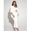 imageSweatyRocks Womens 2 Piece Solid Ruched Sleeve Blazer and Pants Business Office Suit SetSolid White