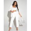 imageSweatyRocks Womens 2 Piece Solid Ruched Sleeve Blazer and Pants Business Office Suit SetSolid White