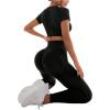 imageSweatyRocks Womens 2 Piece Workout Sets Seamless Yoga Leggings Short Sleeve Padded Crop Tops Matching SetBlack
