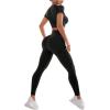 imageSweatyRocks Womens 2 Piece Workout Sets Seamless Yoga Leggings Short Sleeve Padded Crop Tops Matching SetBlack