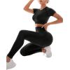 imageSweatyRocks Womens 2 Piece Workout Sets Seamless Yoga Leggings Short Sleeve Padded Crop Tops Matching SetBlack