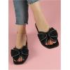 imageSweatyRocks Womens Bow Decor Open Toe Flat Sandals Single Band Solid Summer Slides on ShoesBlack