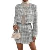 imageSweatyRocks Womens Business Suit 2 Pieces Tweed Blazer Jacket Coat and Skirt SetPale White