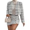 imageSweatyRocks Womens Business Suit 2 Pieces Tweed Blazer Jacket Coat and Skirt SetPale White