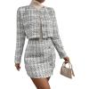 imageSweatyRocks Womens Business Suit 2 Pieces Tweed Blazer Jacket Coat and Skirt SetPale White