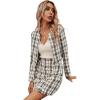 imageSweatyRocks Womens Business Suit 2 Pieces Tweed Blazer Jacket Coat and Skirt SetWhite Plaid