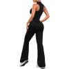 imageSweatyRocks Womens Casual 2 Piece Outfits Half Zip Crop Sleeveless Tops High Waisted Flare Pants Lounge Sets TracksuitBlack