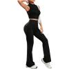imageSweatyRocks Womens Casual 2 Piece Outfits Half Zip Crop Sleeveless Tops High Waisted Flare Pants Lounge Sets TracksuitBlack