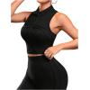imageSweatyRocks Womens Casual 2 Piece Outfits Half Zip Crop Sleeveless Tops High Waisted Flare Pants Lounge Sets TracksuitBlack