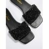 imageSweatyRocks Womens Casual PU Leather Flat Sandals Rhinestone Glitter Open Toe Slides Outdoor Flat SandalsBlack