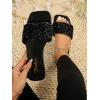 imageSweatyRocks Womens Casual PU Leather Flat Sandals Rhinestone Glitter Open Toe Slides Outdoor Flat SandalsBlack