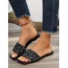 imageSweatyRocks Womens Casual PU Leather Flat Sandals Rhinestone Glitter Open Toe Slides Outdoor Flat SandalsSolid Black