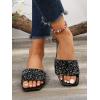 imageSweatyRocks Womens Casual PU Leather Flat Sandals Rhinestone Glitter Open Toe Slides Outdoor Flat SandalsSolid Black