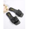 imageSweatyRocks Womens Casual PU Leather Flat Sandals Rhinestone Glitter Open Toe Slides Outdoor Flat SandalsSolid Black