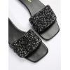 imageSweatyRocks Womens Casual PU Leather Flat Sandals Rhinestone Glitter Open Toe Slides Outdoor Flat SandalsSolid Black