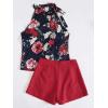 imageSweatyRocks Womens Floral Printed Summer Romper Boho Beach 2 Piece Outfits Top with ShortsNavy Red