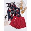 imageSweatyRocks Womens Floral Printed Summer Romper Boho Beach 2 Piece Outfits Top with ShortsNavy Red