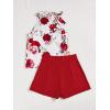 imageSweatyRocks Womens Floral Printed Summer Romper Boho Beach 2 Piece Outfits Top with ShortsRed