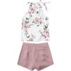 imageSweatyRocks Womens Floral Printed Summer Romper Boho Beach 2 Piece Outfits Top with ShortsWhite Pink