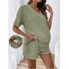 imageSweatyRocks Womens Maternity 2 Piece Outfits V Neck Short Sleeve Top and Elastic Waist Shorts SetArmy Green