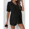 imageSweatyRocks Womens Maternity 2 Piece Outfits V Neck Short Sleeve Top and Elastic Waist Shorts SetBlack