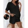imageSweatyRocks Womens Maternity 2 Piece Outfits V Neck Short Sleeve Top and Elastic Waist Shorts SetBlack