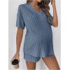 imageSweatyRocks Womens Maternity 2 Piece Outfits V Neck Short Sleeve Top and Elastic Waist Shorts SetBlue