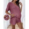 imageSweatyRocks Womens Maternity 2 Piece Outfits V Neck Short Sleeve Top and Elastic Waist Shorts SetBurgundy