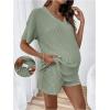 imageSweatyRocks Womens Maternity 2 Piece Outfits V Neck Short Sleeve Top and Elastic Waist Shorts SetGreen