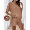 imageSweatyRocks Womens Maternity 2 Piece Outfits V Neck Short Sleeve Top and Elastic Waist Shorts SetKhaki
