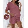 imageSweatyRocks Womens Maternity 2 Piece Outfits V Neck Short Sleeve Top and Elastic Waist Shorts SetRusty Rose