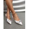 imageSweatyRocks Womens Rhinestone Pointed Toe Flats Sparkly Bow Decor Flats Dress ShoesWhite