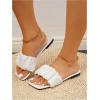 imageSweatyRocks Womens Ruched Slide Sandals Square Open Toe Outdoors Flat Sandals SlippersWhite
