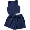 imageSweatyRocks Womens Suit Two Piece Outfits Sleeveless Crop Cami Top and Shorts SetDark Blue