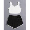 imageSweatyRocks Womens Suit Two Piece Outfits Sleeveless Crop Cami Top and Shorts SetWhite Black