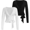 imageSweatyRocks Womens 2 Pack Yoga Shirts Wrap Ruched Tie Front Long Sleeve Workout T ShirtsBlack and White