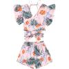 imageSweatyRocks Womens 2 Piece Boho Butterfly Sleeve Knot Front Crop Top with Shorts SetFlower Dusty Pink