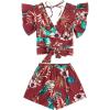 imageSweatyRocks Womens 2 Piece Boho Butterfly Sleeve Knot Front Crop Top with Shorts SetFlower Red