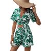 imageSweatyRocks Womens 2 Piece Boho Butterfly Sleeve Knot Front Crop Top with Shorts SetWhite Green